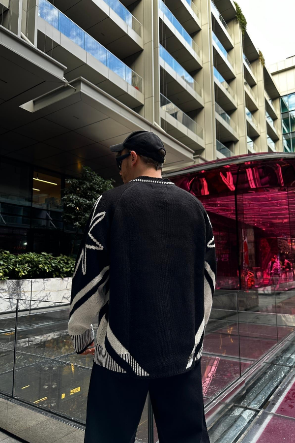 Loose Knit Sweater with F Pattern - 88PM Clothing